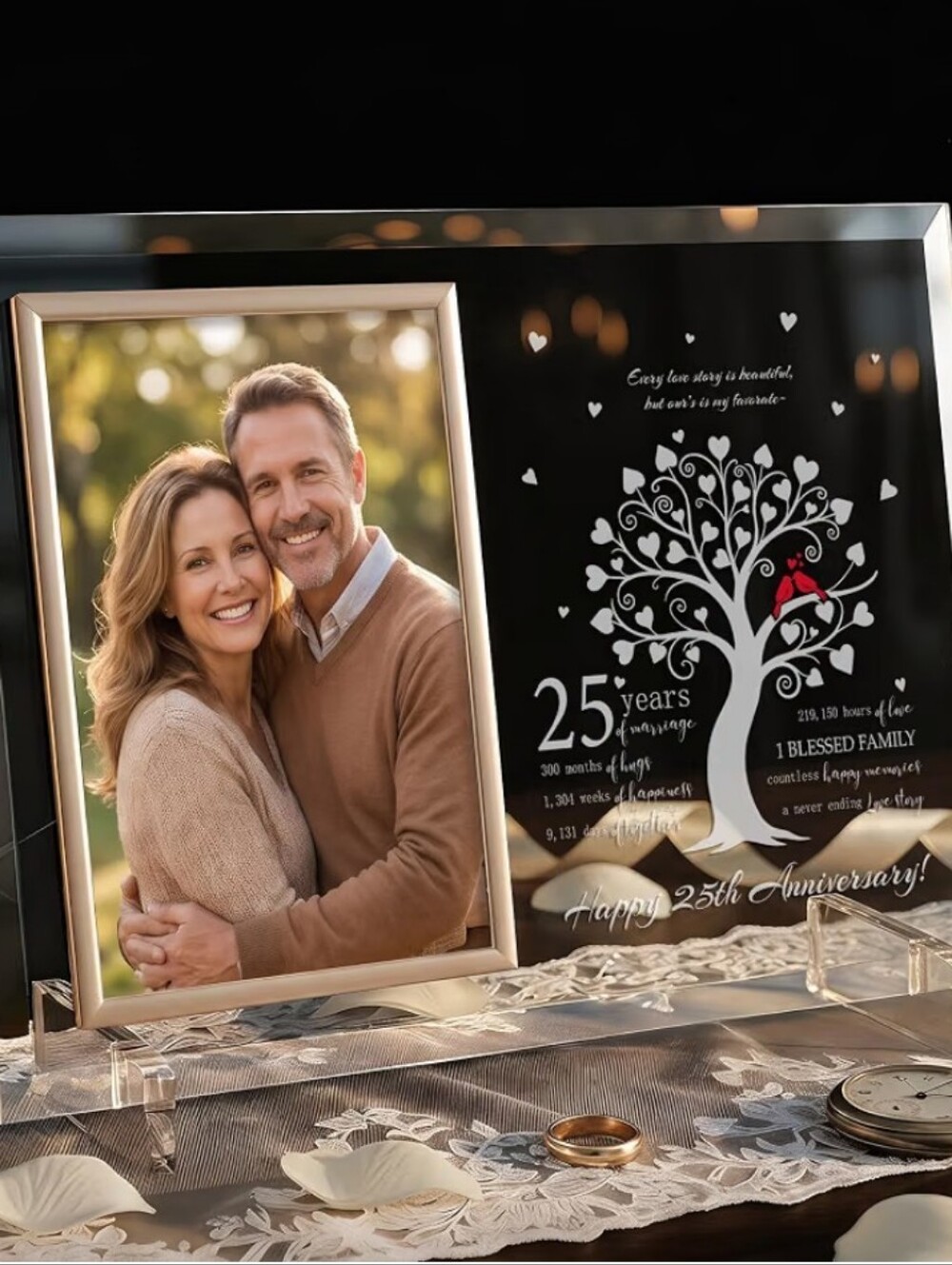 PIKPEOD 25th Anniversary Crystal Glass 4x6 Photo Frame Gift